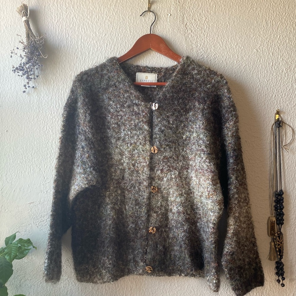 Vintage Express Tricot Ombre Boucle Cardigan Sweater Mohair Blend - Picture 3 of 11